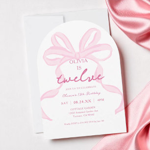 Pink Bow Coquette Girls 12th Birthday Party Arch Invitation