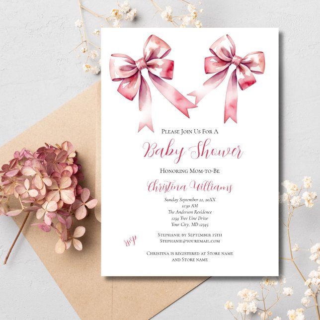 Pink Bow Coquette Girly Baby Shower Invitation (Pink Bow Coquette Aesthetic Baby Girl Baby Shower Invitation. Printed or Digital Download )
