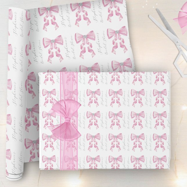 Pink Bow Coquette Glam Bridal Shower Wrapping Paper (Creator Uploaded)