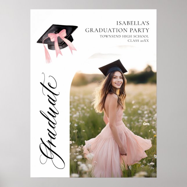 Pink Bow Coquette Graduation Cap Graduate Welcome Poster (Front)