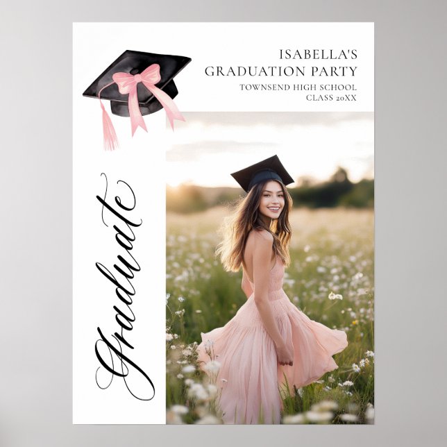 Pink Bow Coquette Graduation Cap Graduate Welcome Poster (Front)