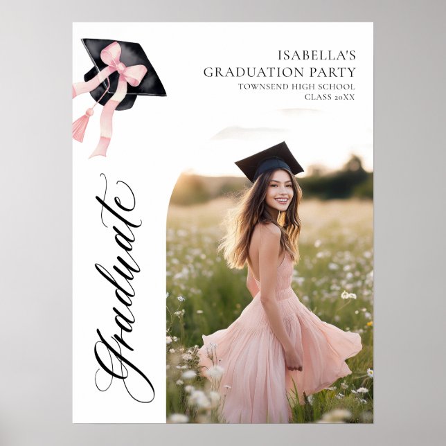 Pink Bow Coquette Graduation Cap Graduate Welcome Poster (Front)