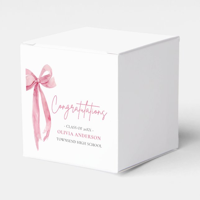 Pink Bow Coquette Graduation Congratulation Favour Box (Front Side)