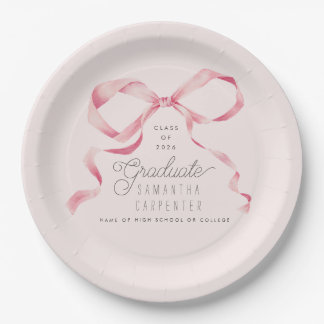 Pink Bow Coquette Graduation Party  Paper Plate