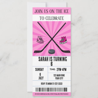 Pink Bow Coquette Ice Hockey Ticket Birthday Invitation