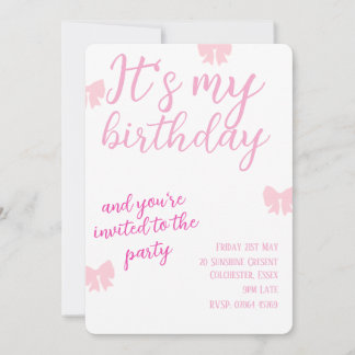 Pink bow coquette invitation , digital download 