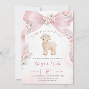 Pink Bow Coquette Lamb Baby Shower Invitation