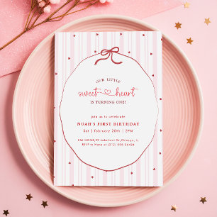 Pink Bow Coquette Little Sweetheart 1st Birthday Invitation