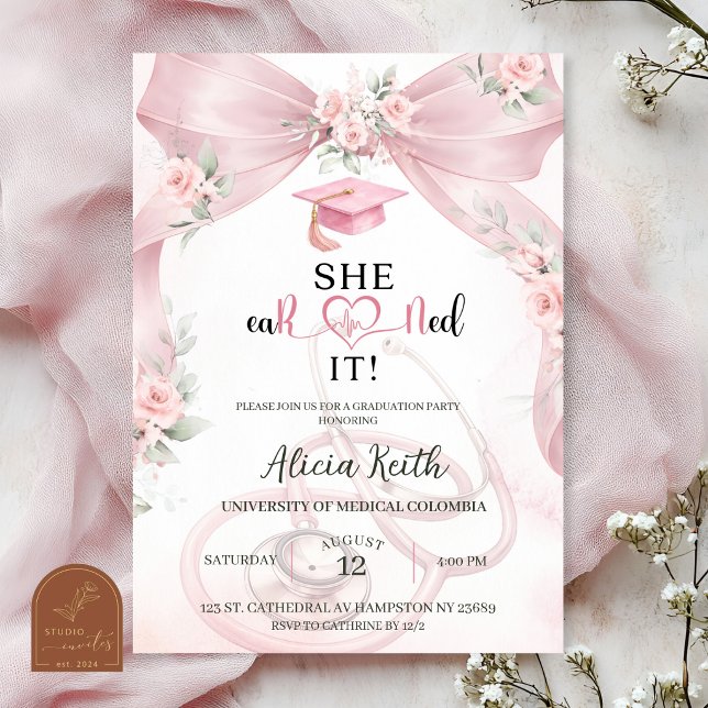 Pink Bow Coquette Nurse Graduation party Invitation (Creator Uploaded)