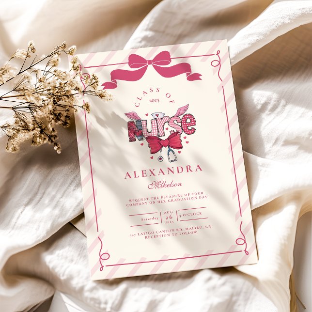 Pink Bow Coquette Nursing School Graduate Invitation (Creator Uploaded)