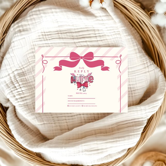  Pink Bow Coquette Nursing School Graduate RSVP Card (Creator Uploaded)