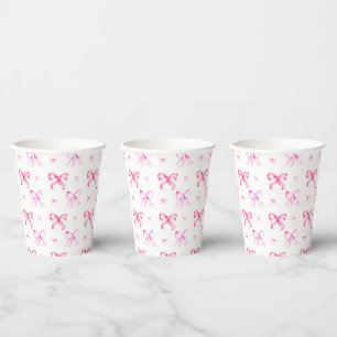Pink Bow Coquette Pattern Bridal Shower Paper Cups
