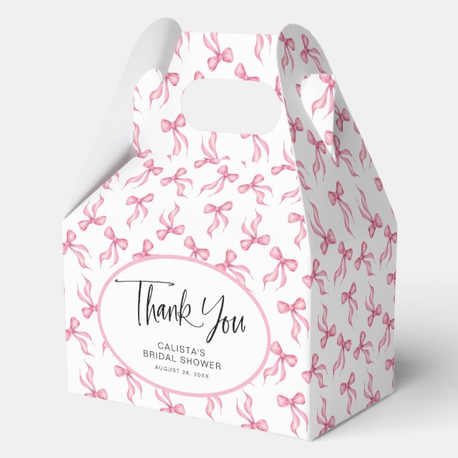 Pink Bow Coquette Personalised Bridal Shower Favour Box (Front)