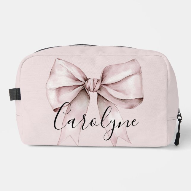 Pink bow coquette Personalised Name bridesmaid Dopp Kit (Front)