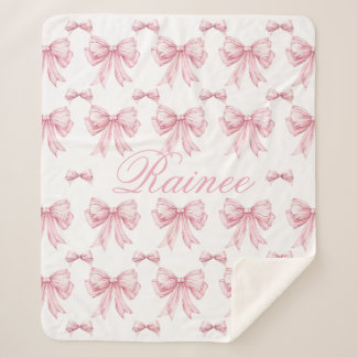 Pink Bow Coquette Personalised Y2K Bow Girly Girl Sherpa Blanket