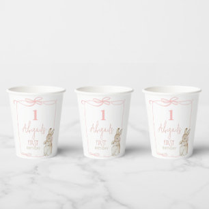Pink Bow Coquette Peter the Rabbit 1st Birthday Paper Cups