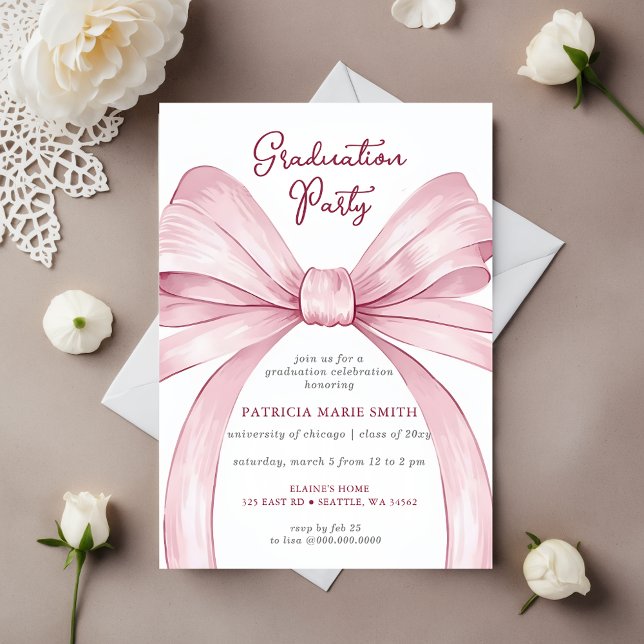 Pink Bow Coquette Photo Graduation Party Invitation (Pink Bow Coquette Photo Graduation Party Invitation)