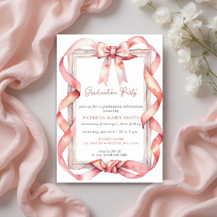 Pink Bow Coquette Photo Graduation Party Invitation