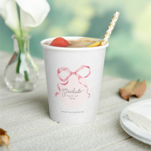 Pink Bow Coquette Photo Graduation Party Paper Cups