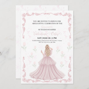 Pink Bow coquette Princess floral Quinceanera  Invitation