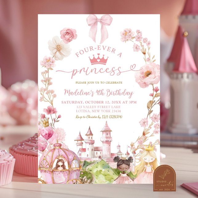 Pink Bow Coquette Princess Kingdom 4th Birthday Invitation (Creator Uploaded)