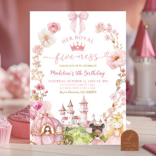 Pink Bow Coquette Princess Kingdom 5th Birthday Invitation