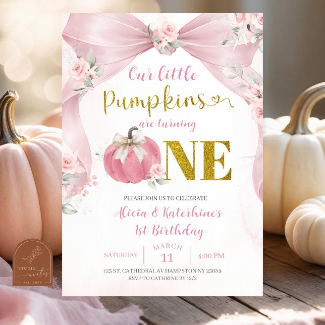 Pink Bow Coquette Pumpkin 1st birthday Invitation (Creator Uploaded)