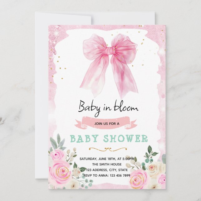 Pink Bow Coquette Quinceanera Invitation (Front)