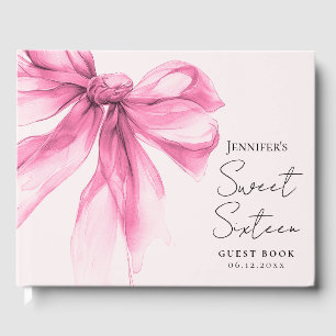 Pink Bow Coquette Script Sweet 16 Blush Guest Book