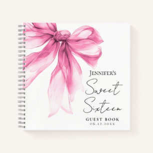 Pink Bow Coquette Script Sweet 16 Guest Book 