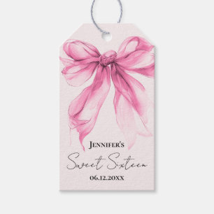 Pink Bow Coquette Script Sweet 16 Thank You Blush  Gift Tags