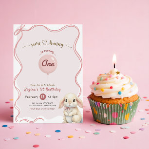 Pink Bow Coquette Some Bunny 1st Birthday Invitation