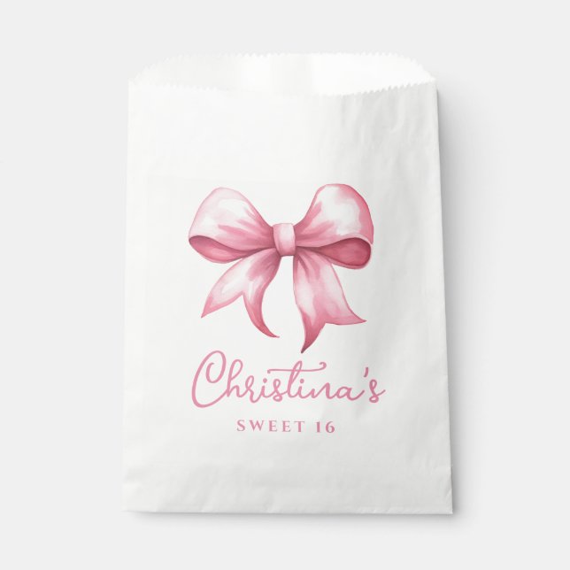 Pink Bow Coquette Sweet 16 Favour Bags (Front)