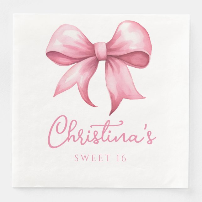 Pink Bow Coquette Sweet 16 Napkin (Front)