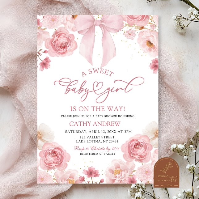 Pink Bow Coquette Sweet Baby Girl is on the way Invitation (Creator Uploaded)