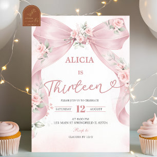 Pink Bow Coquette Teenager Birthday Invitation