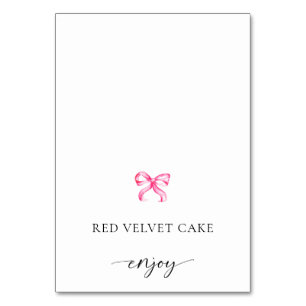 Pink Bow Coquette Tented Food Label Wedding Buffet Table Number