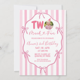 Pink Bow Coquette TWO much fun birthday Invitation
