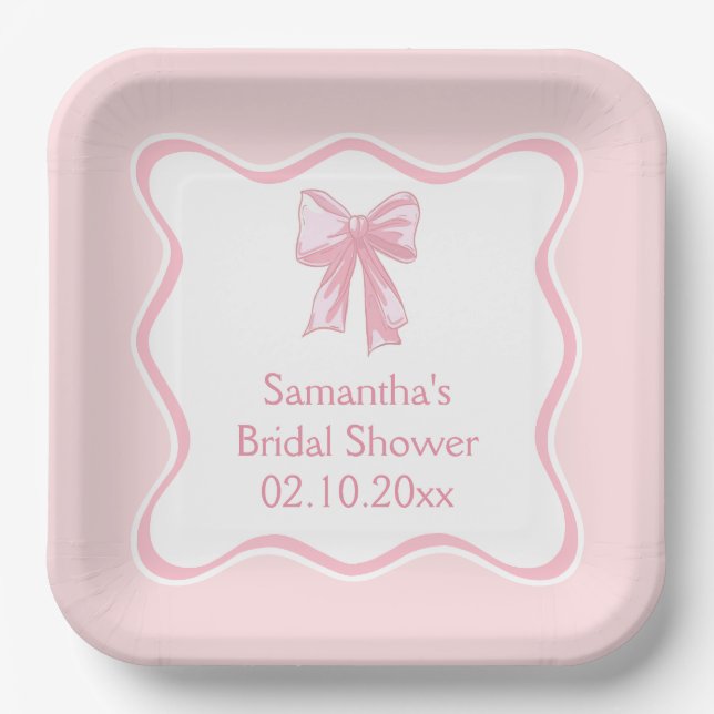 Pink Bow Coquette Tying the Knot Bridal Shower Paper Plate (Front)
