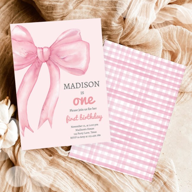Pink Bow Coquette Wanna Be One Girl First Birthday Invitation (Creator Uploaded)