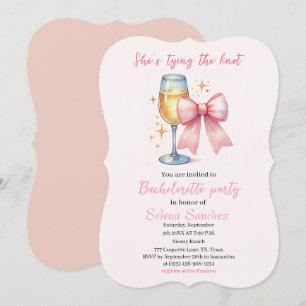 Pink Bow Coquette Watercolor Bachelorette party Invitation