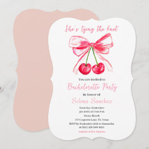 Pink Bow Coquette Watercolor Bachelorette Party Invitation