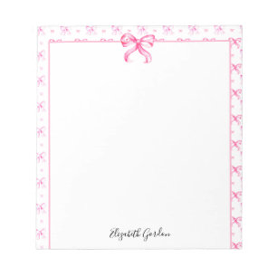 Pink Bow Coquette Watercolor Cute Custom Name Notepad