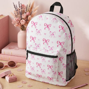 Pink Bow Coquette Watercolor Cute Printed Backpack