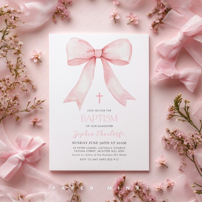 Pink Bow Corquette Tying The Knot Bridal Shower In Invitation (Pink Bow Baptism Invitation )