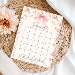 Pink Bow Cottage Floral Baby Bingo Shower Game Poster
