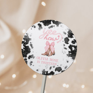 Pink Bow & Cowgirl Boots Coquette Western Birthday Classic Round Sticker