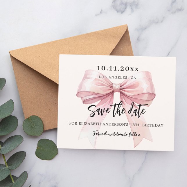 Pink bow cream birthday party Save the Date Flyer (Creator Uploaded)