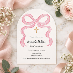 Pink bow cream girl Confirmation Arch Invitation