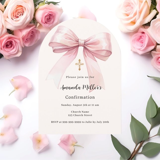 Pink bow cream girl Confirmation arch Invitation (Creator Uploaded)